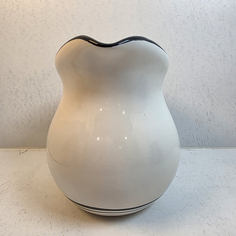 HOME Ceramic Pitcher White with Black Trim Farmhouse Stoneware Water Jug 7.5in - Picture 4 of 9
